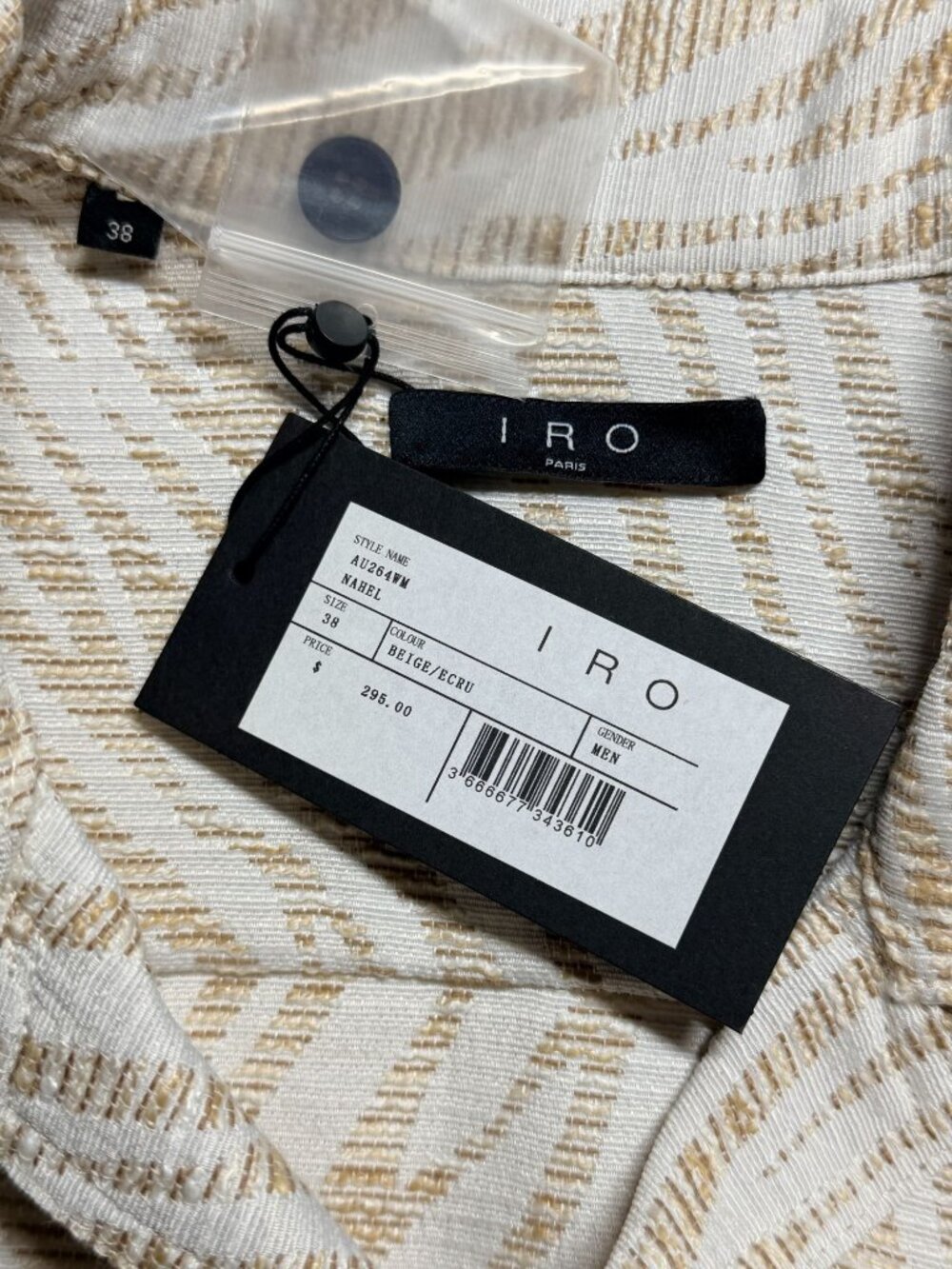IRO Paris Nahel Zebra Pattern Jacquard Camp Shirt Beige Ecru NWT FR 38 - Picture 7 of 12